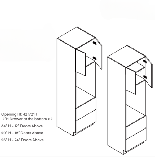 Diagram of a tall cabinet with shelves and door opening directions.
